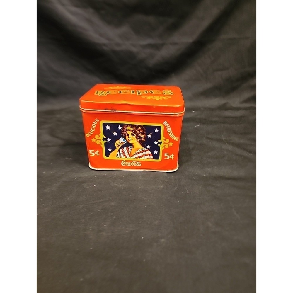 Vintage Coca-Cola Recipes Tin Hinged Box Classic 4.75" x 3.5"x 3.75"